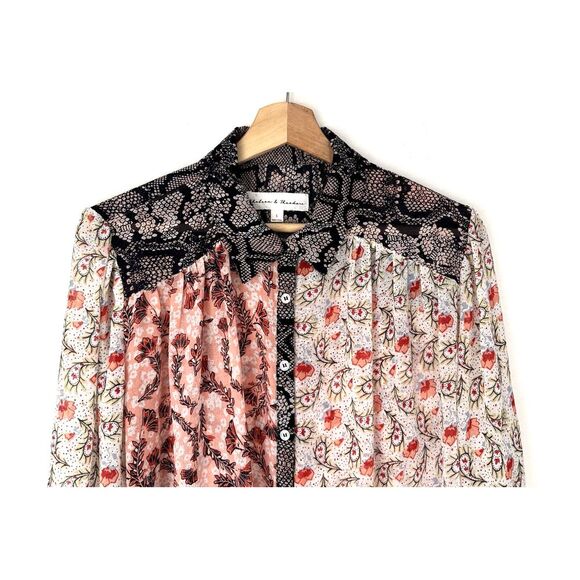 Chelsea And Theodore Size L Button Up Boho Floral Mix Print Shirt Top - Picture 3 of 9